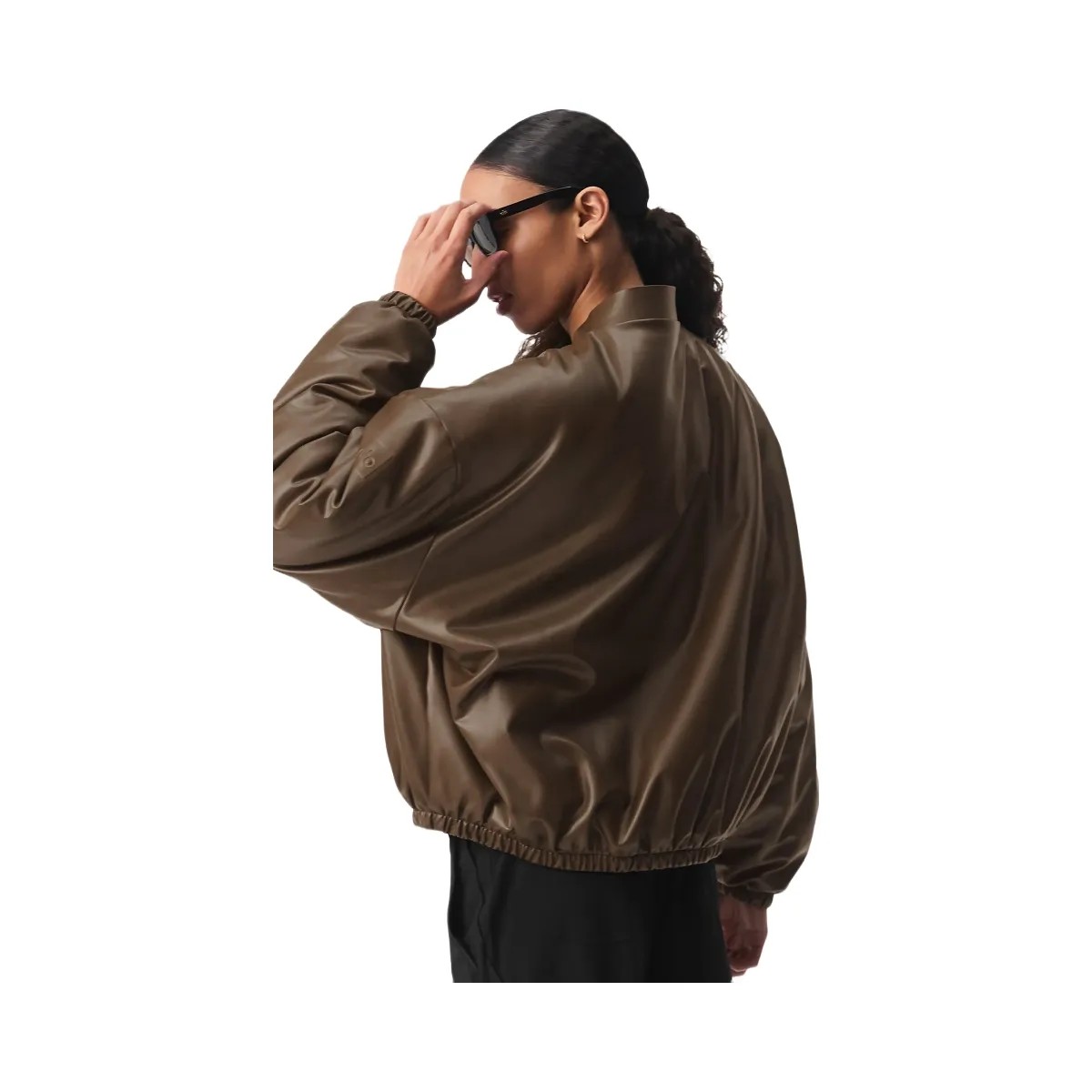 Alo Women's Faux Leather Premier Bomber - Espresso - HypeFly India View 3