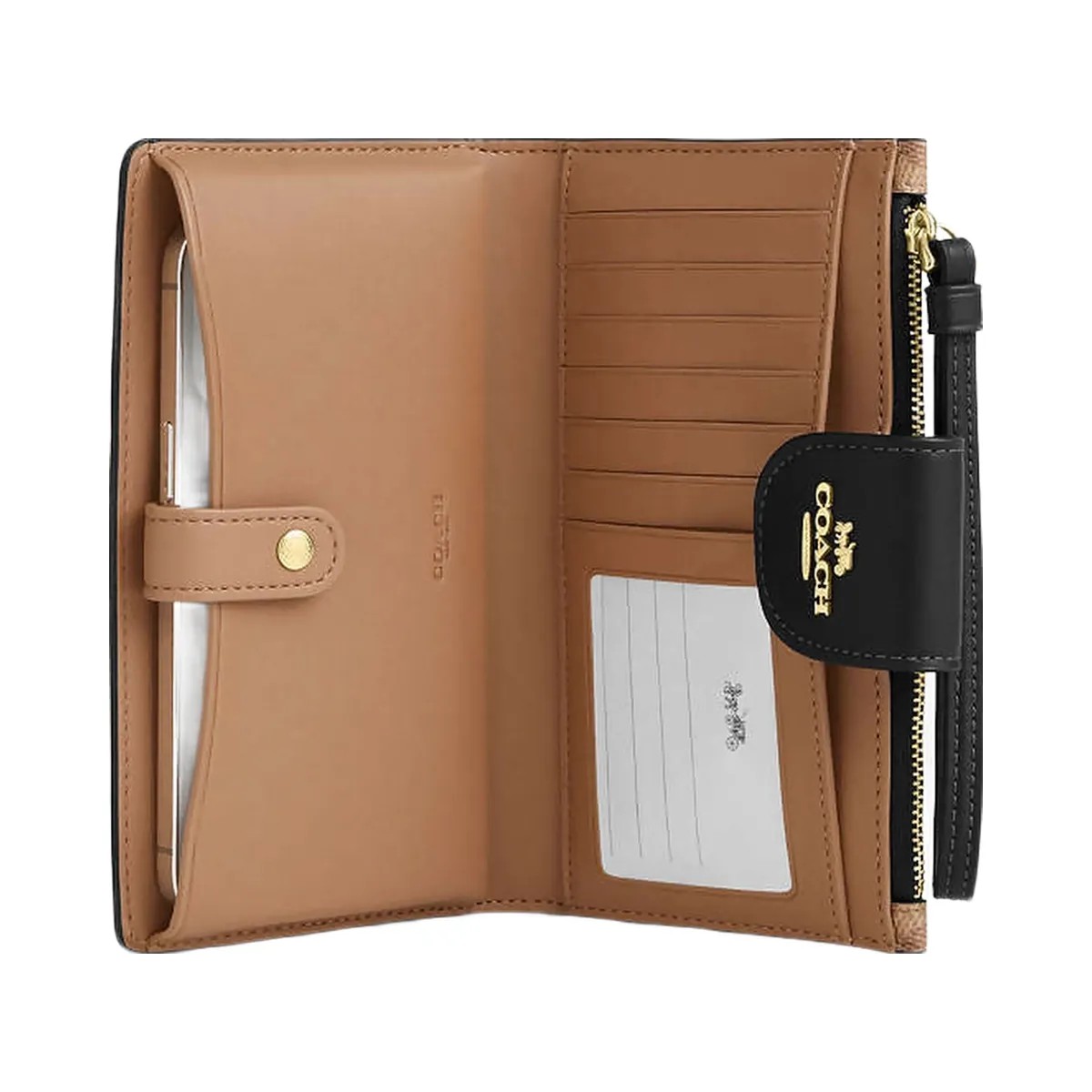 Coach Phone Wallet In Signature Canvas Signature Canvas-Gold-Tan-Black - HypeFly India View 2