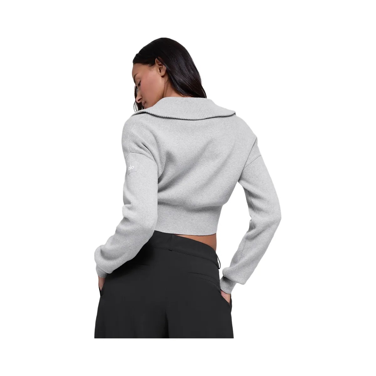 Alo Women's Scholar Knit Cropped Full Zip Jacket - Athletic Heather Grey - HypeFly India View 2