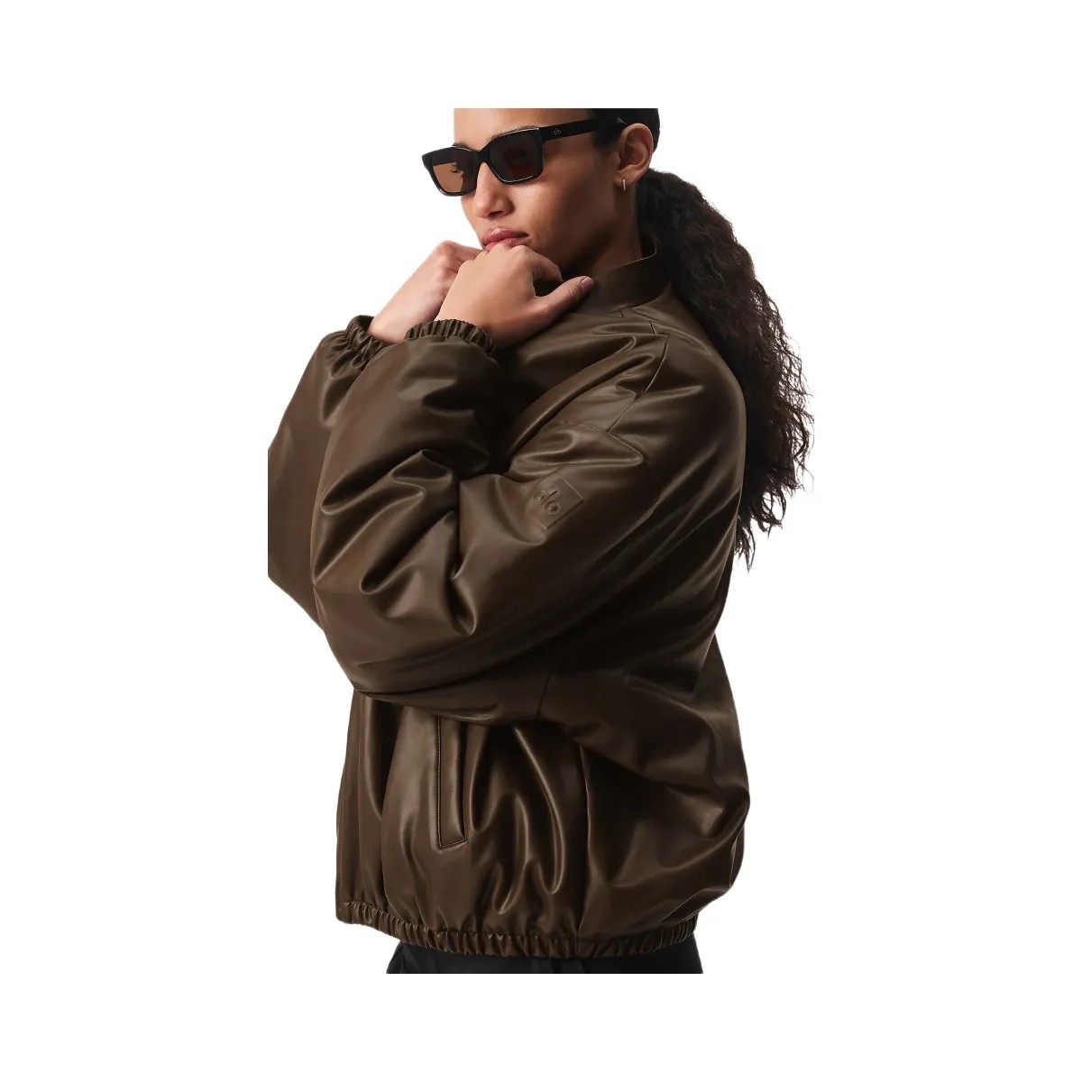 Alo Women's Faux Leather Premier Bomber - Espresso - HypeFly India View 2