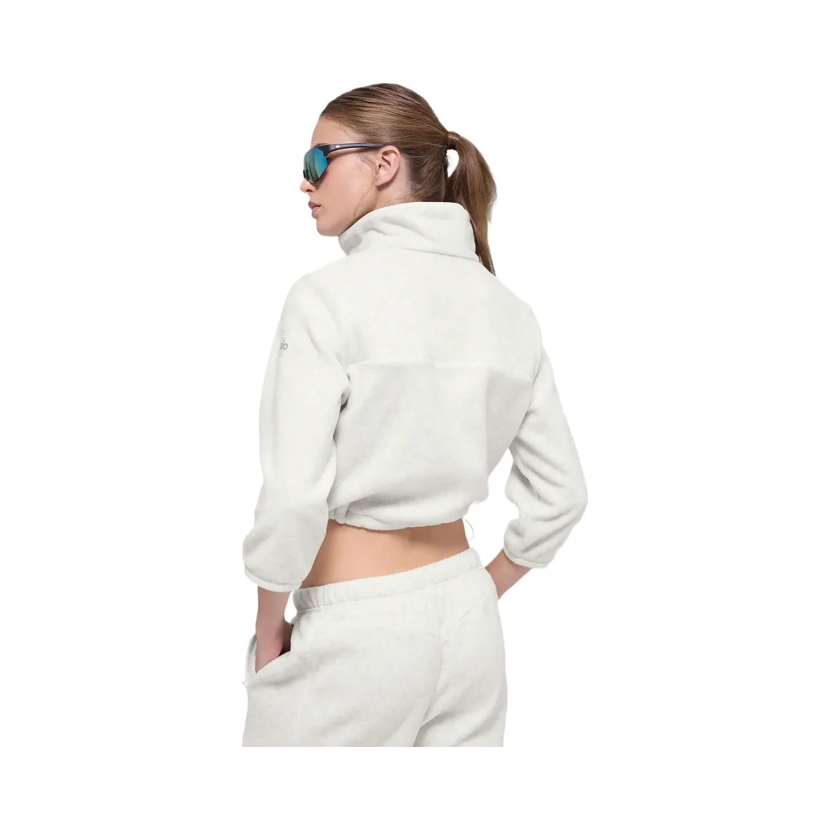 Alo Women's Polar Fleece Retreat Cropped Jacket - White Heather Grey - HypeFly India View 5