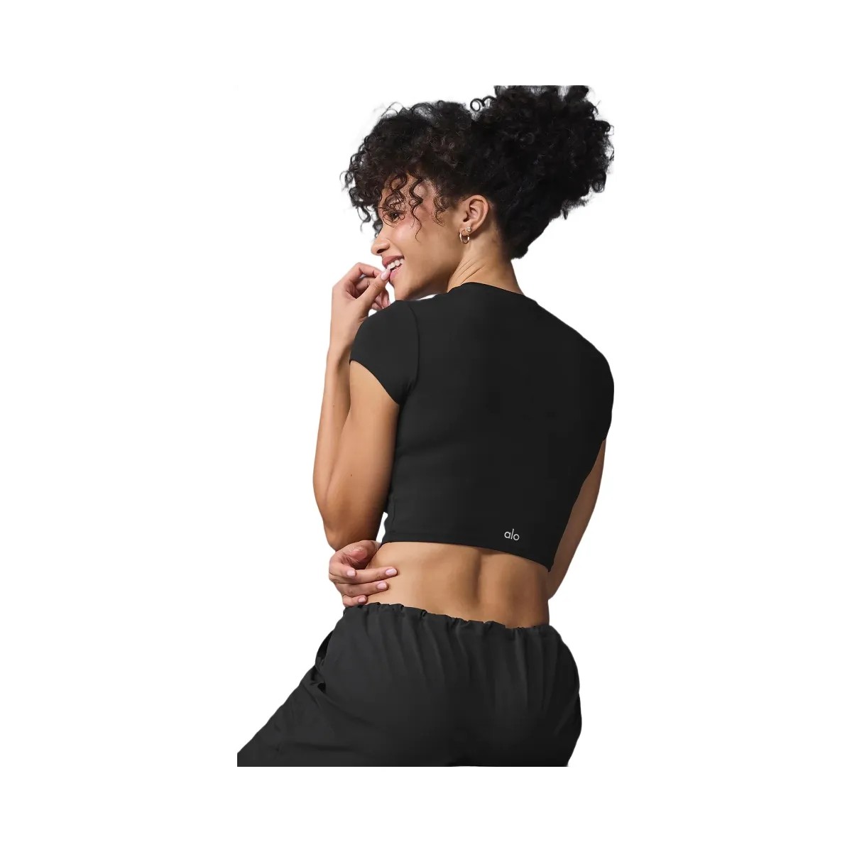 Alo Women's soft Crop Finesse Short Sleeve - Black - HypeFly India View 3