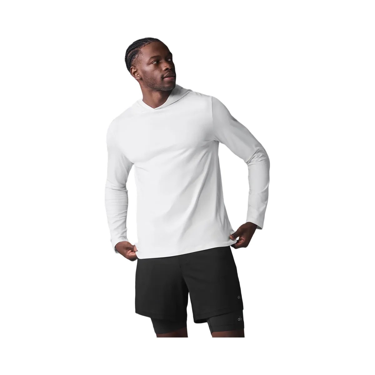 Alo Men's Conquer Reform Long Sleeve With Hood - White - HypeFly India View 1