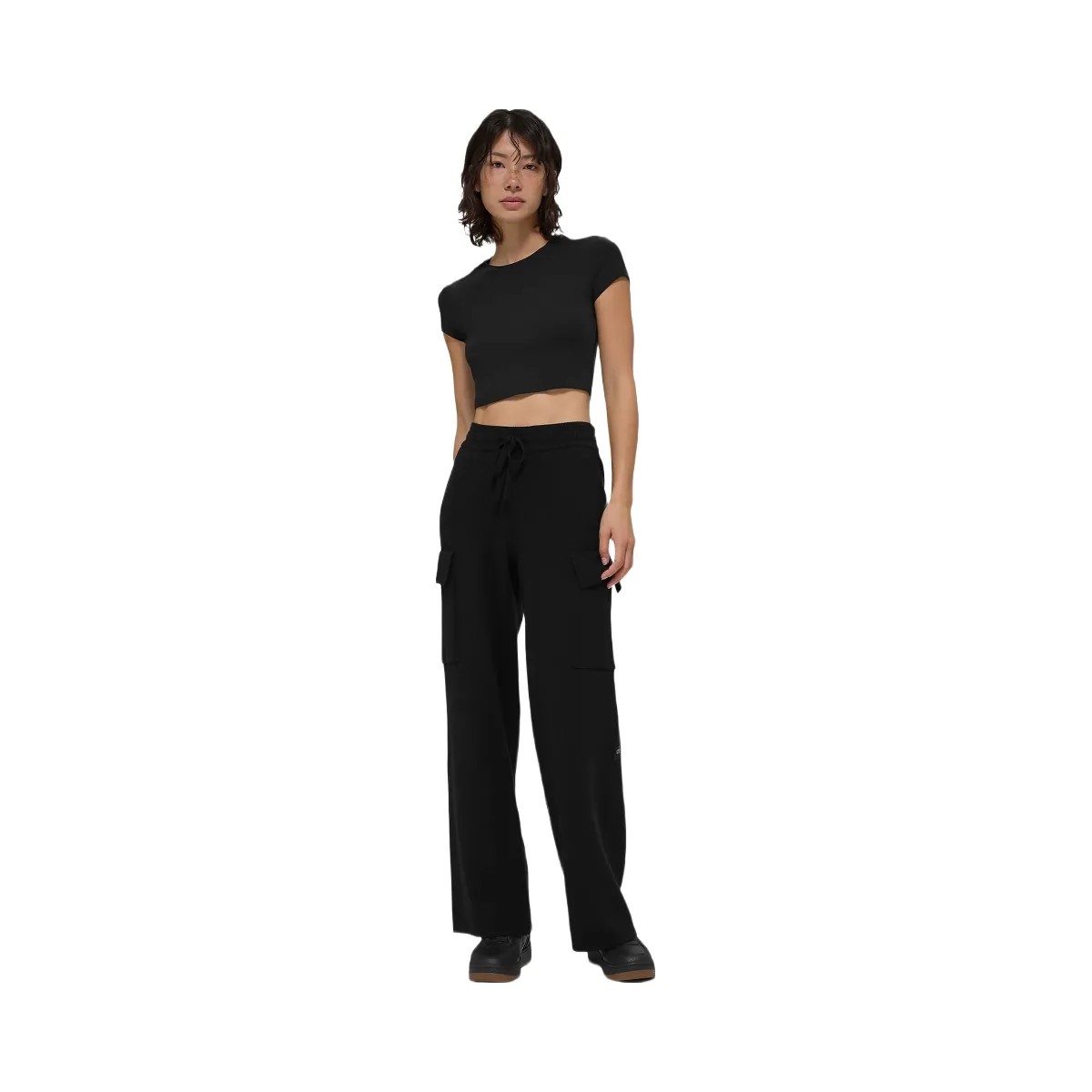 Alo Women's Scholar Knit High-Waist Cargo Pant - Black - HypeFly India View 5