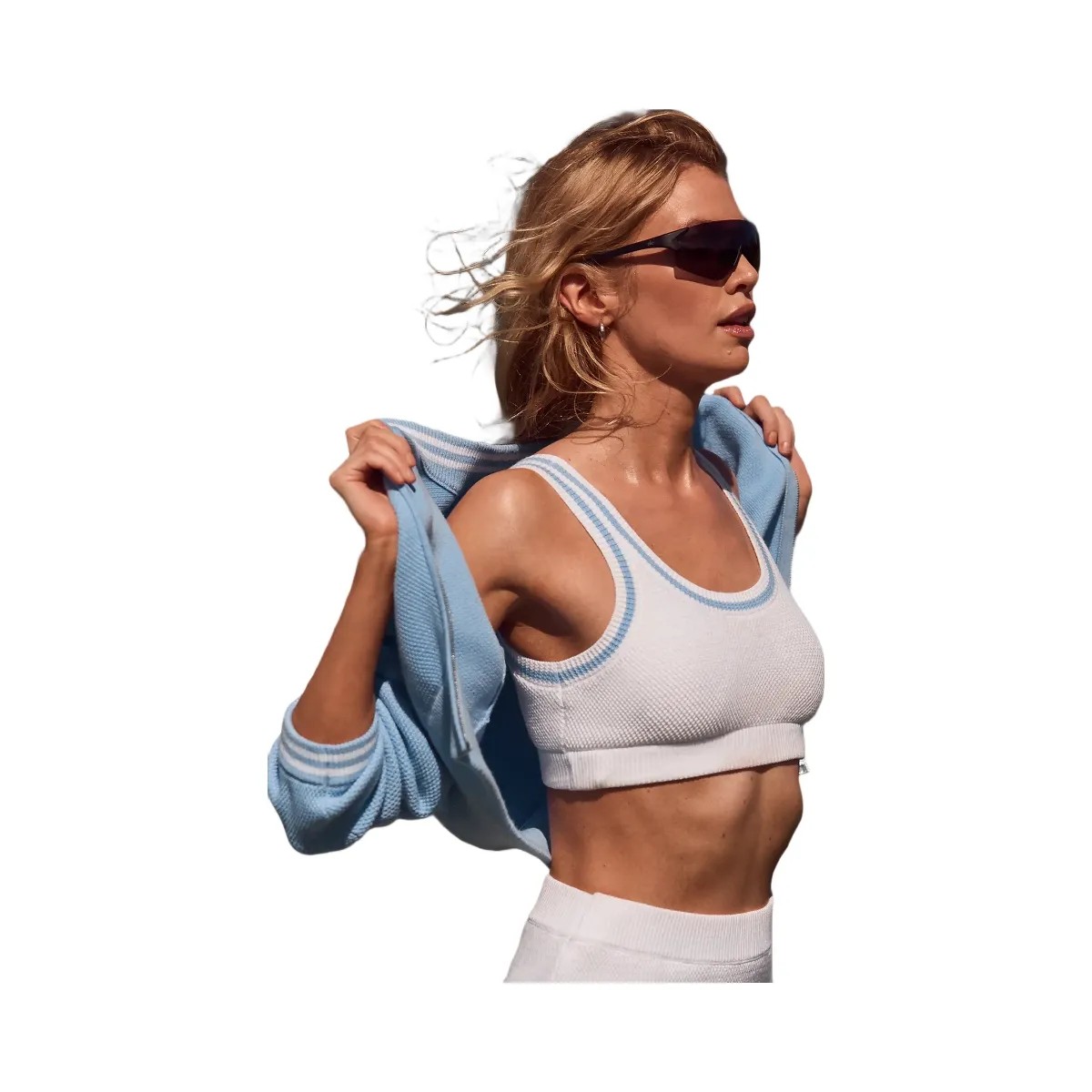 Alo Women's Tennis Club Sweater Knit Bra - White/Seashell Blue - HypeFly India View 5