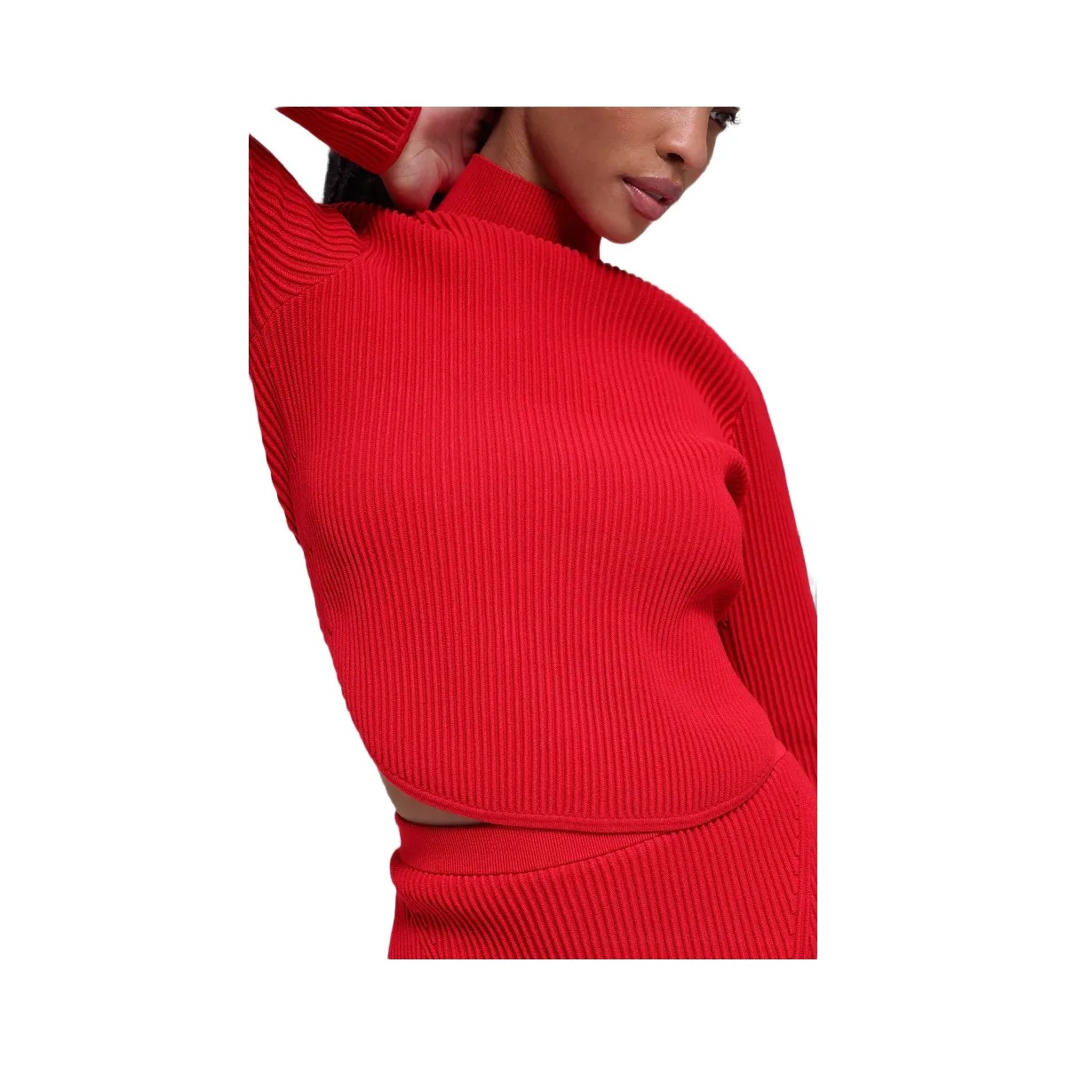 Alo Women's Denim Knit Backless Long Sleeve - Bright Red - HypeFly India View 3