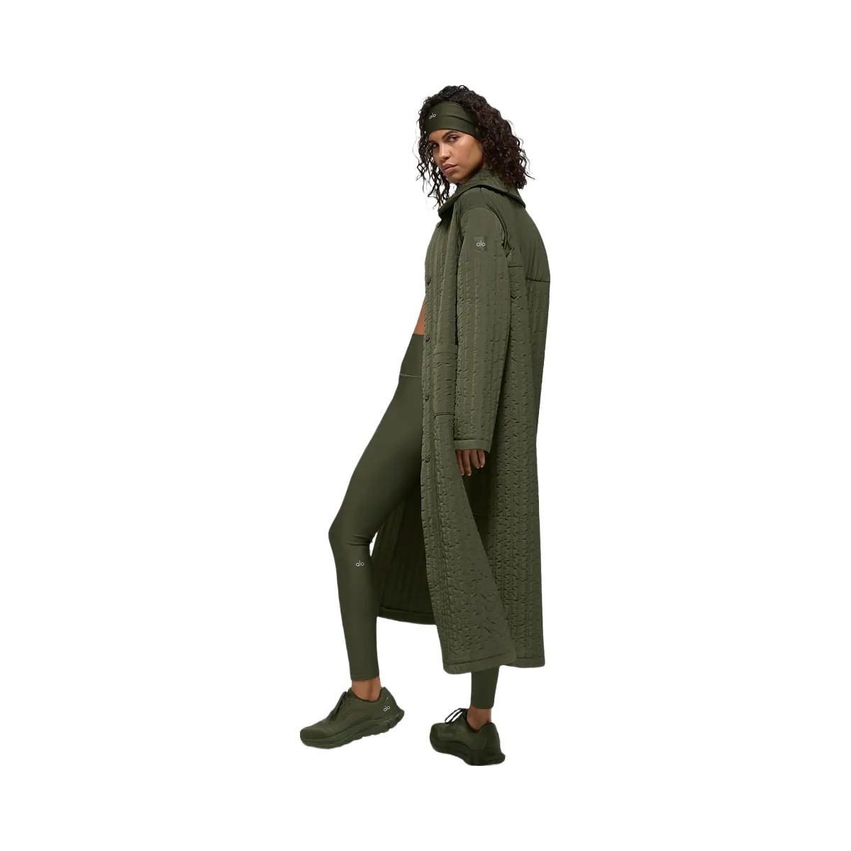 Alo Women's Quilted Skyline Long Coat - Green Olive - HypeFly India View 4