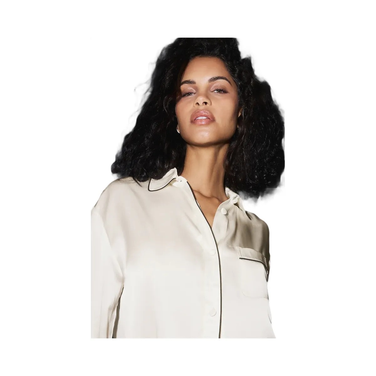 Alo Women's Courchevel Silk Button Down - Ivory/Black - HypeFly India View 5