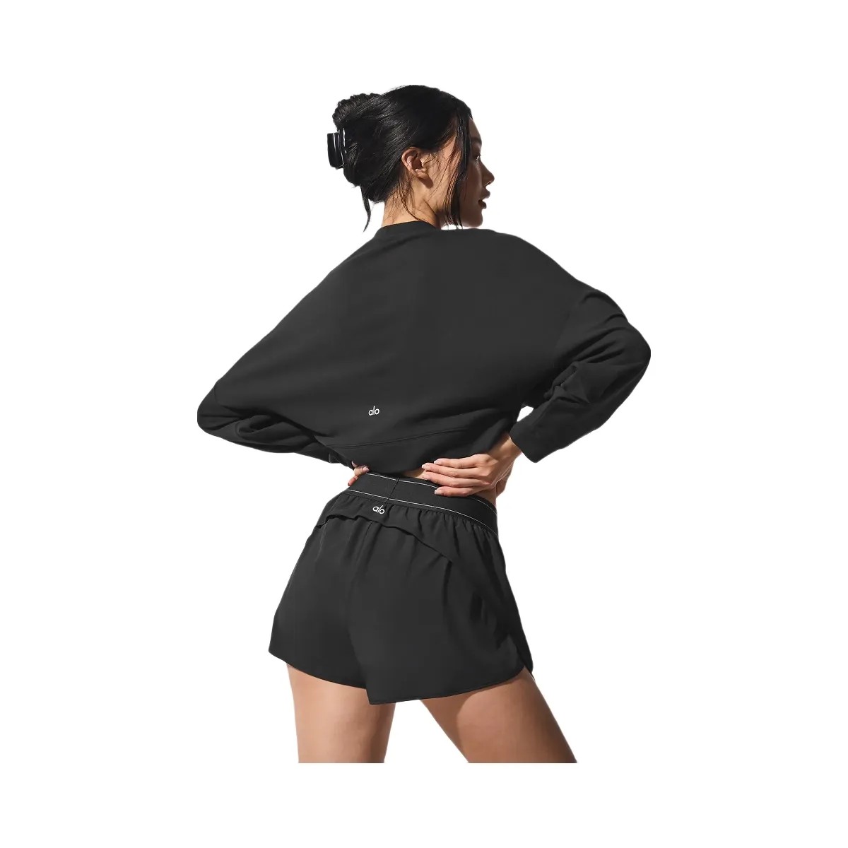 Alo Women's Cropped Sway Crew Neck Pullover - Black - HypeFly India View 3