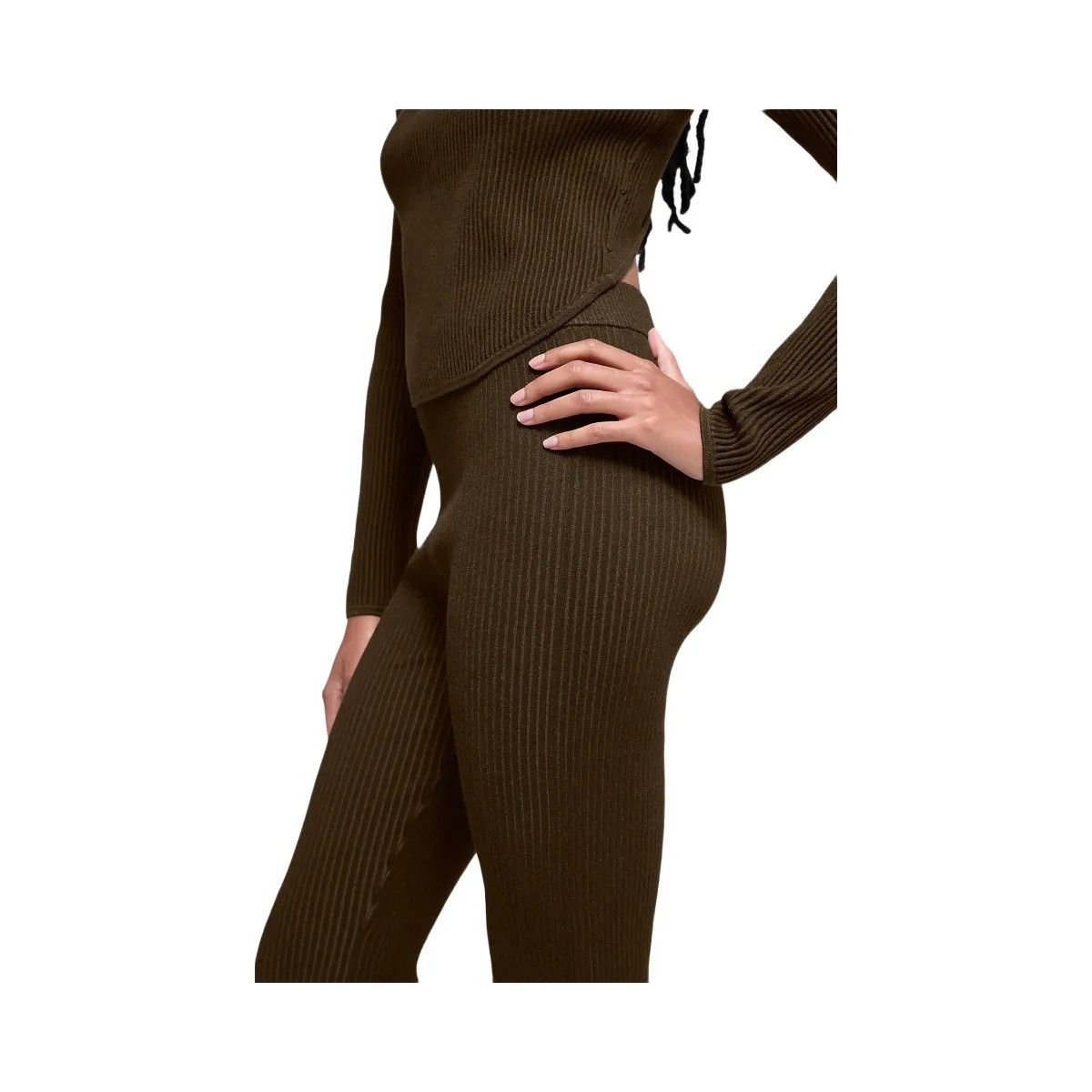 Alo Women's Denim Knit High-Waist Flare Pant - Espresso/Black - HypeFly India View 2