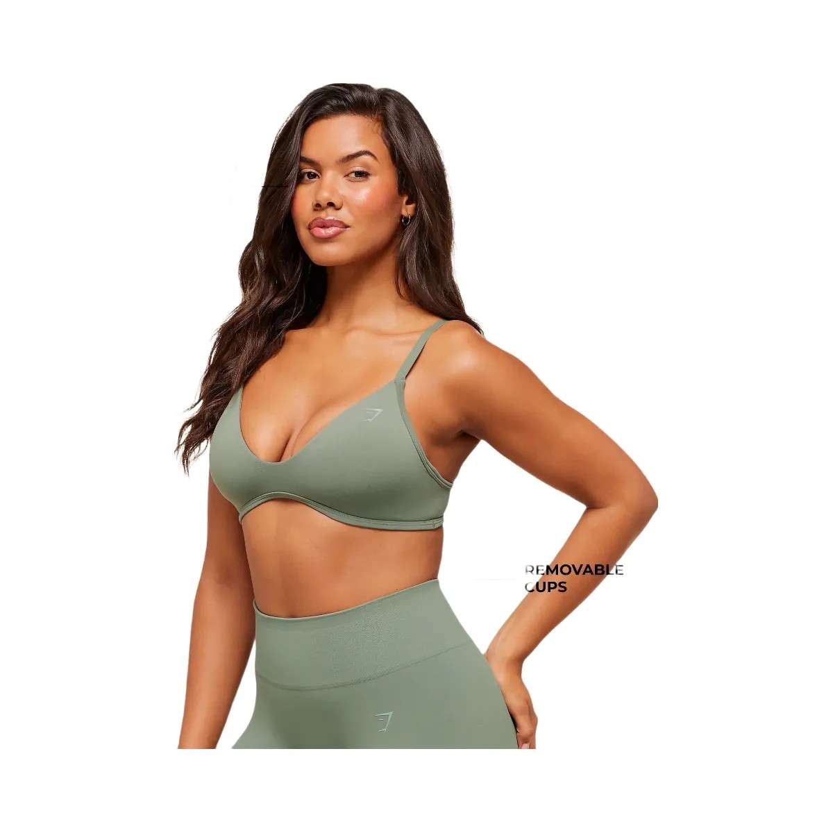 Gymshark Soft Sculpt V-neck Sports Bra - Unit Green - HypeFly India View 2