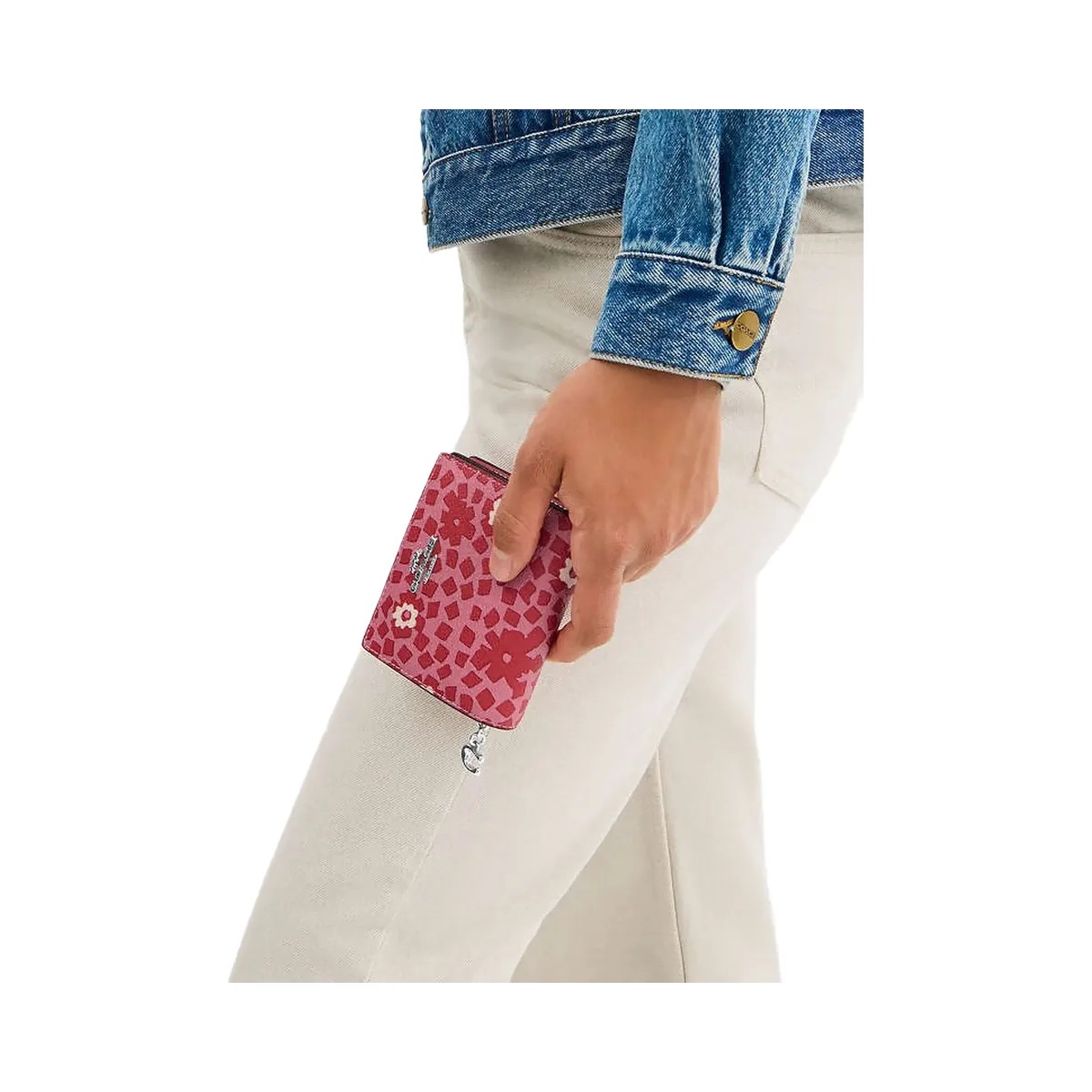 Coach Snap Wallet With Floral Print Silver-Pink Multi - HypeFly India View 1