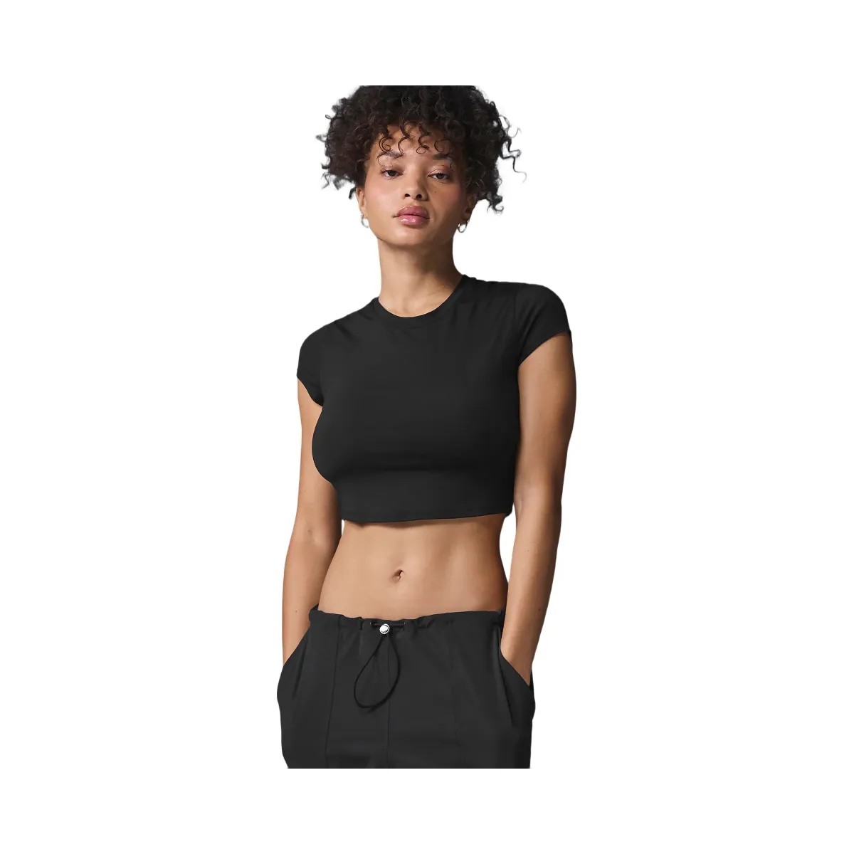 Alo Women's soft Crop Finesse Short Sleeve - Black - HypeFly India View 1
