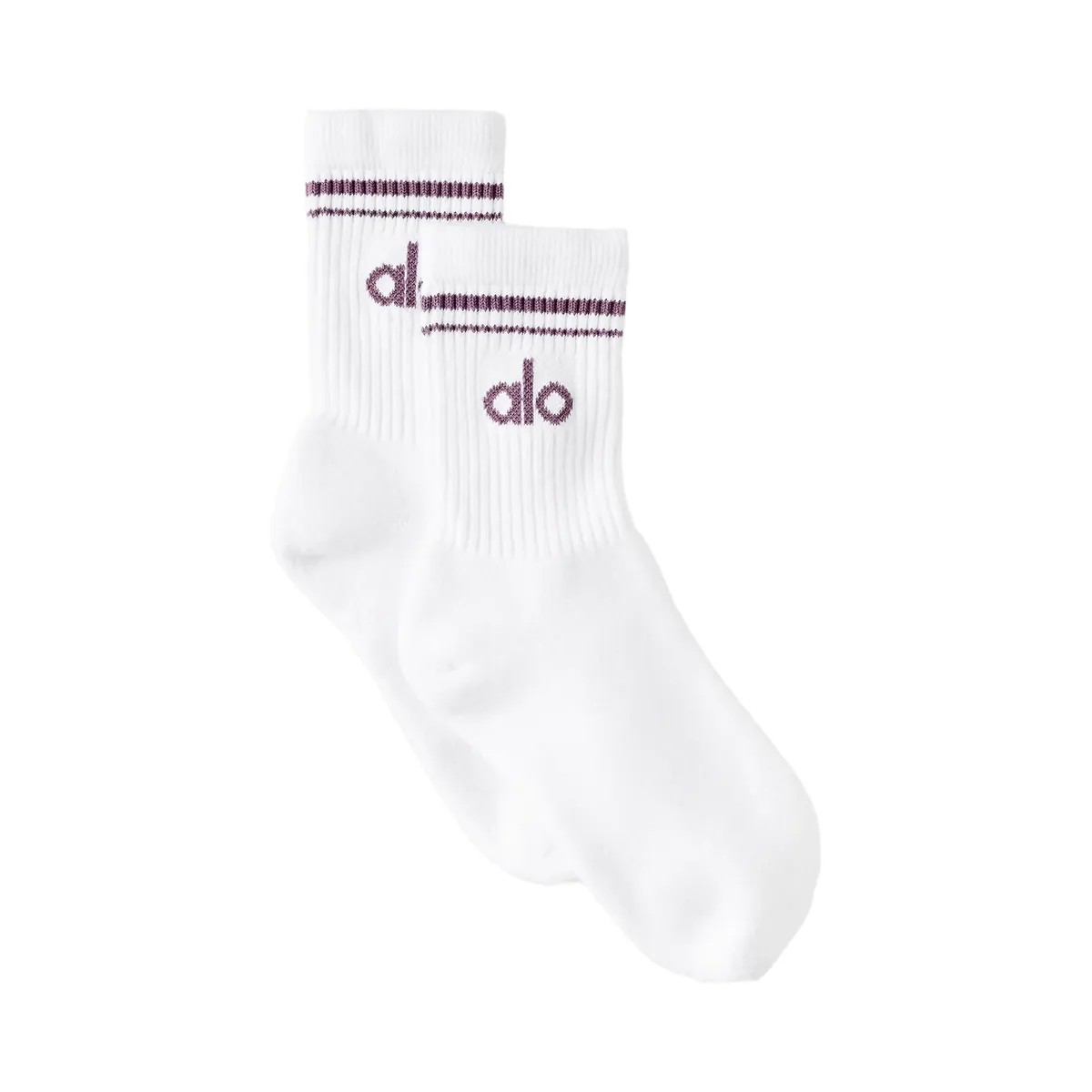 Alo Unisex Half-Crew Throwback Sock - White/Plum Kiss - HypeFly India View 3