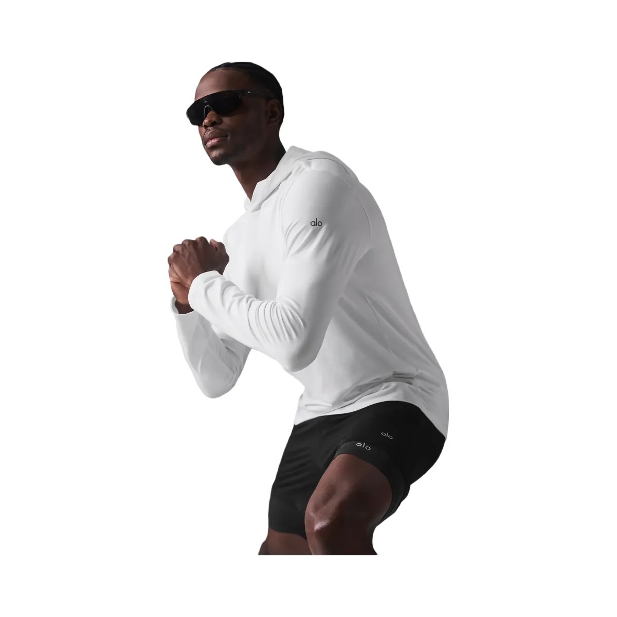 Alo Men's Conquer Reform Long Sleeve With Hood - White - HypeFly India View 4