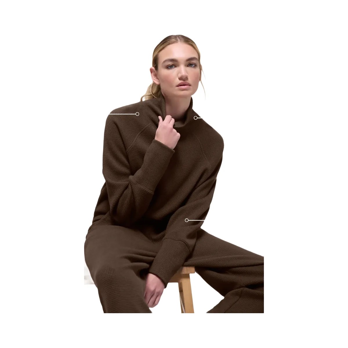 Alo Women's Waffle Weekend Escape Mock Neck Long Sleeve - Espresso - HypeFly India View 1