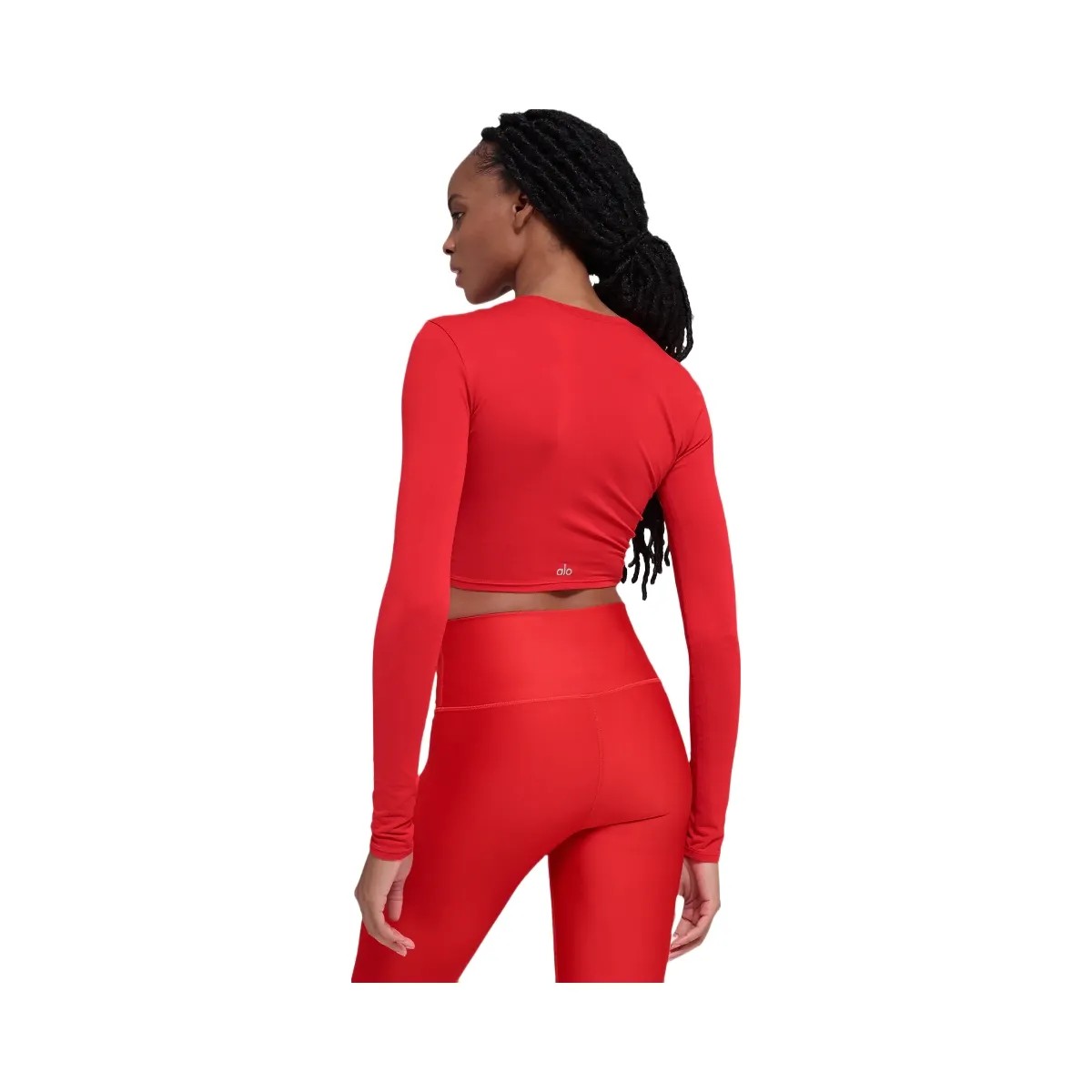 Alo Women's soft Crop Finesse Long Sleeve - Bright Red - HypeFly India View 2