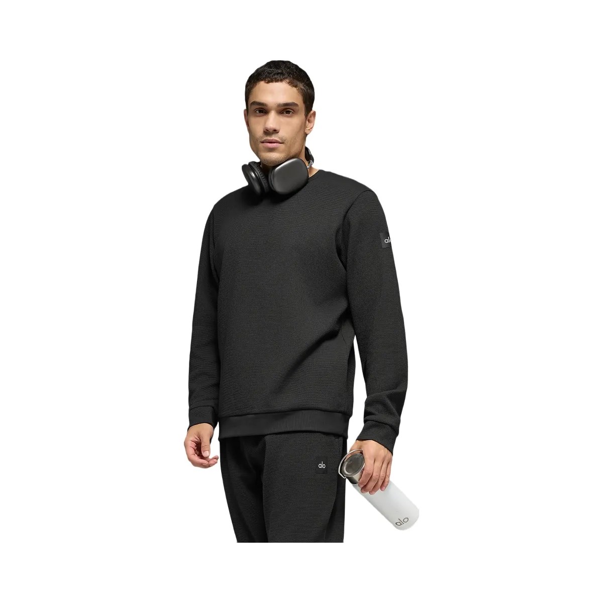 Alo Men's Waffle Lounge Long Sleeve Crew - Black - HypeFly India View 1