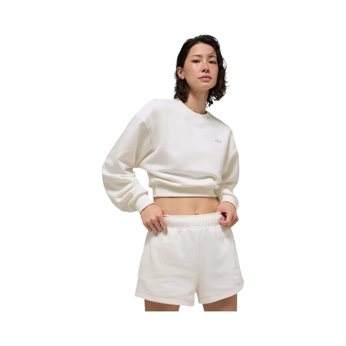 Alo Women's Cropped Accolade Crewneck - Ivory - HypeFly India View 4
