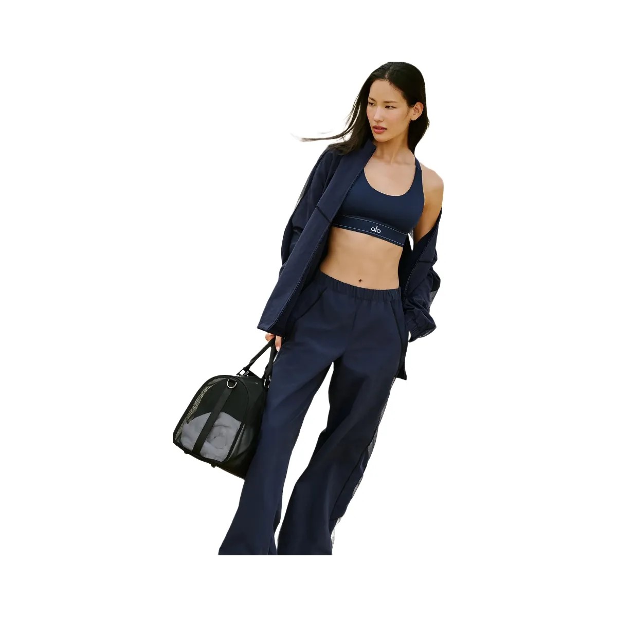 Alo Women's High-Waist Origin Wide Leg Track Pant - Navy/Black - HypeFly India View 4