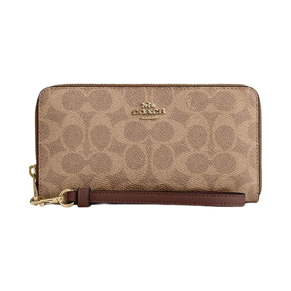 Coach Long Zip Around Wallet In Signature Canvas Signature Canvas-Gold-Tan-Brown - HypeFly India View 3