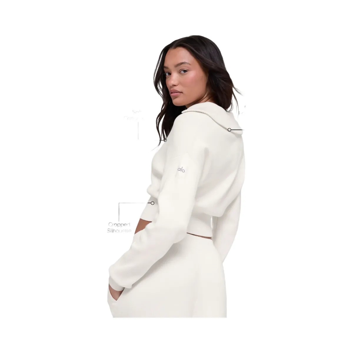 Alo Women's Scholar Knit Cropped Full Zip Jacket - Ivory - HypeFly India View 2
