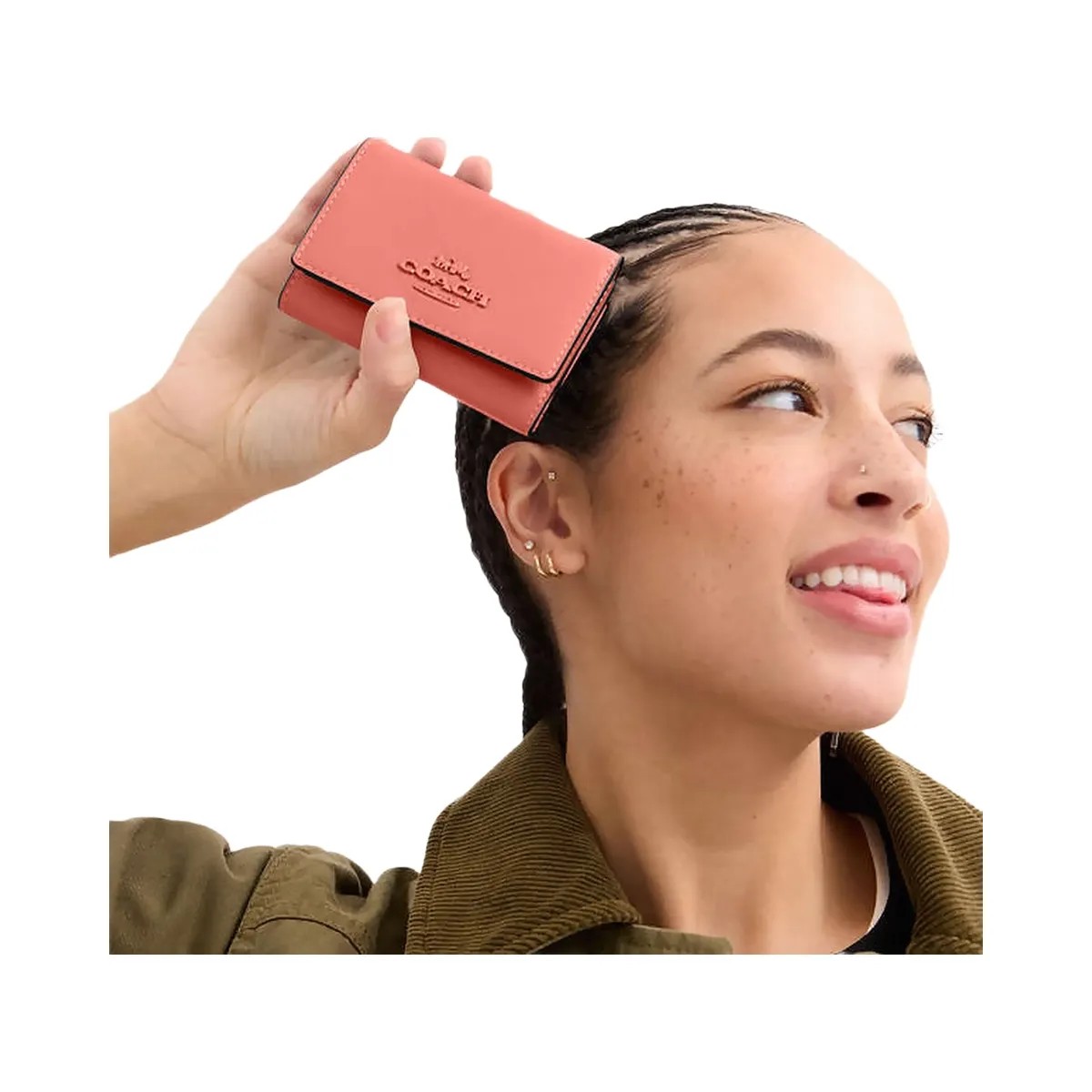 Coach Micro Wallet Leather-Gold-Bright Coral - HypeFly India View 3