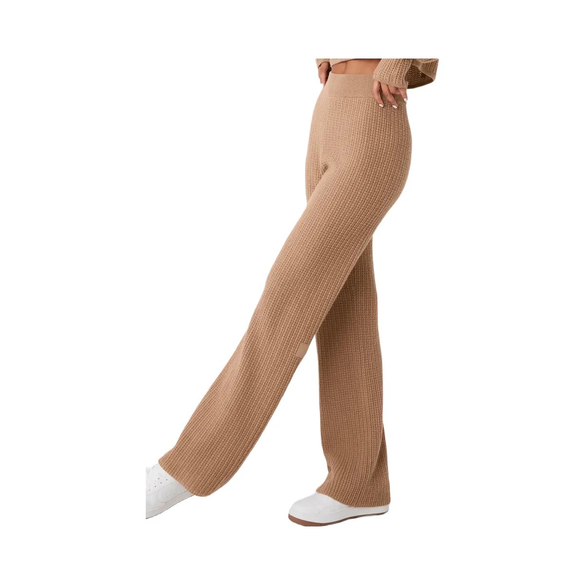Alo Women's Cashmere High-Waist Plush Waffle Pant - Toasted Almond - HypeFly India View 3
