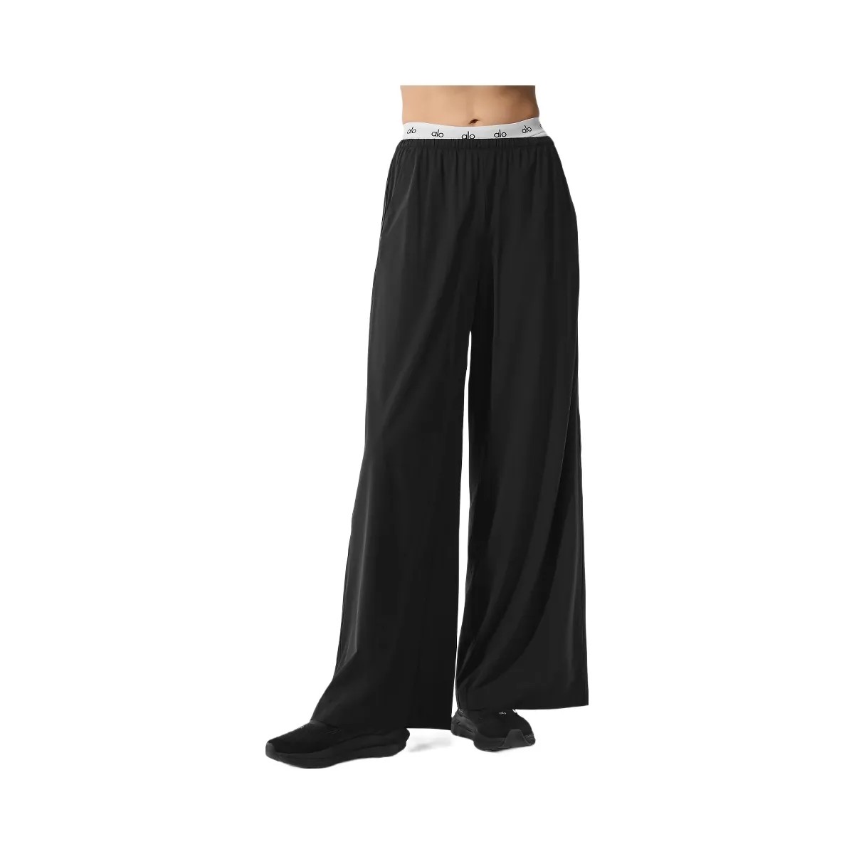 Alo Women's Breezy Wide Leg Pant (Long) - Black - HypeFly India View 1
