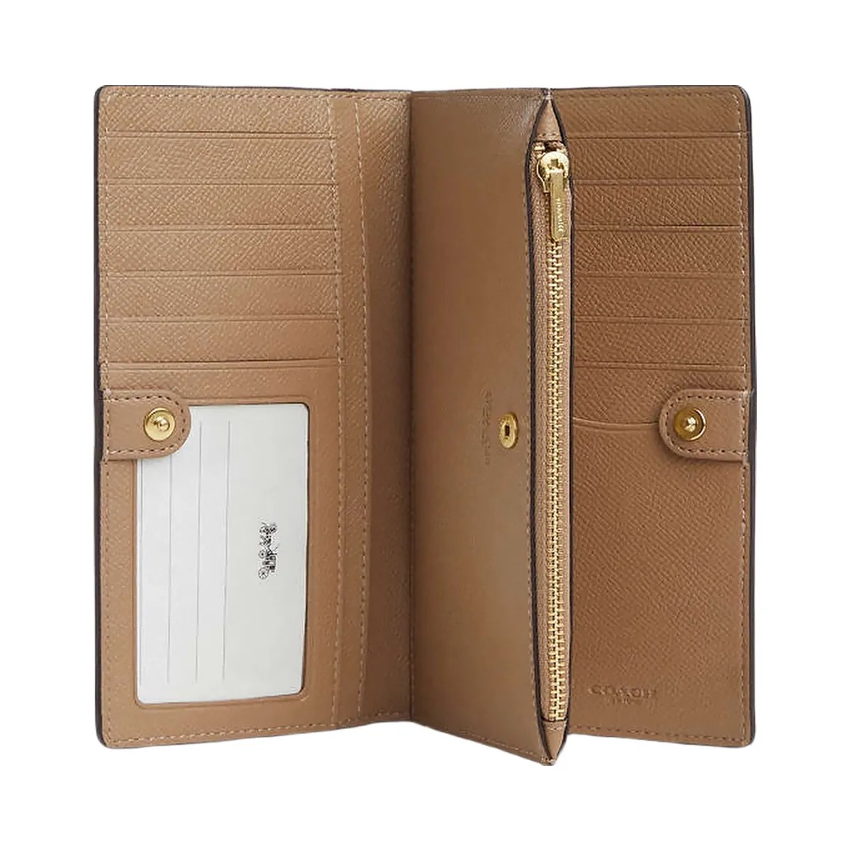 Coach Slim Zip Wallet Crossgrain Leather-Gold-Chalk - HypeFly India View 1