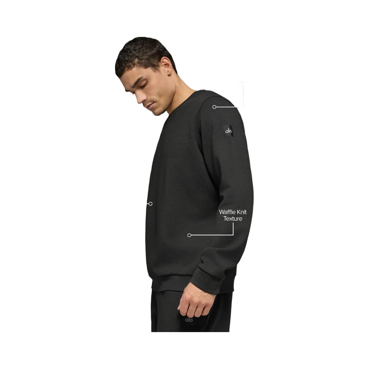 Alo Men's Waffle Lounge Long Sleeve Crew - Black - HypeFly India View 2