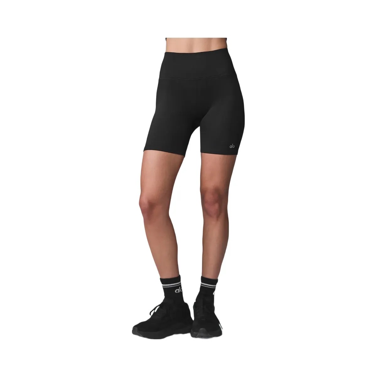 Alo Women's 5" Seamless Ribbed Favorite Short - Black - HypeFly India View 1