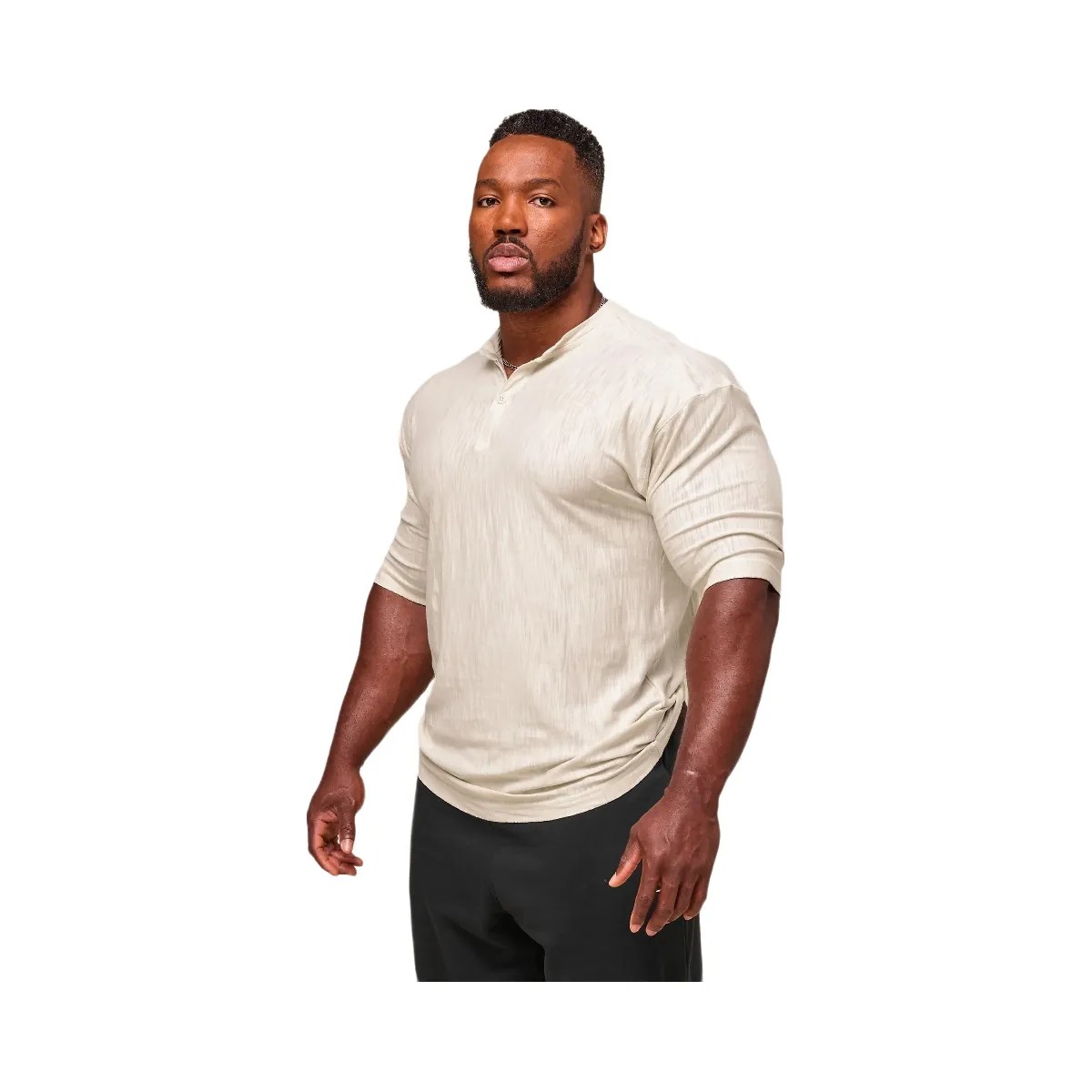 Gymshark Lightweight Slub Textured 3/4 Henley - Oat White - HypeFly India View 3
