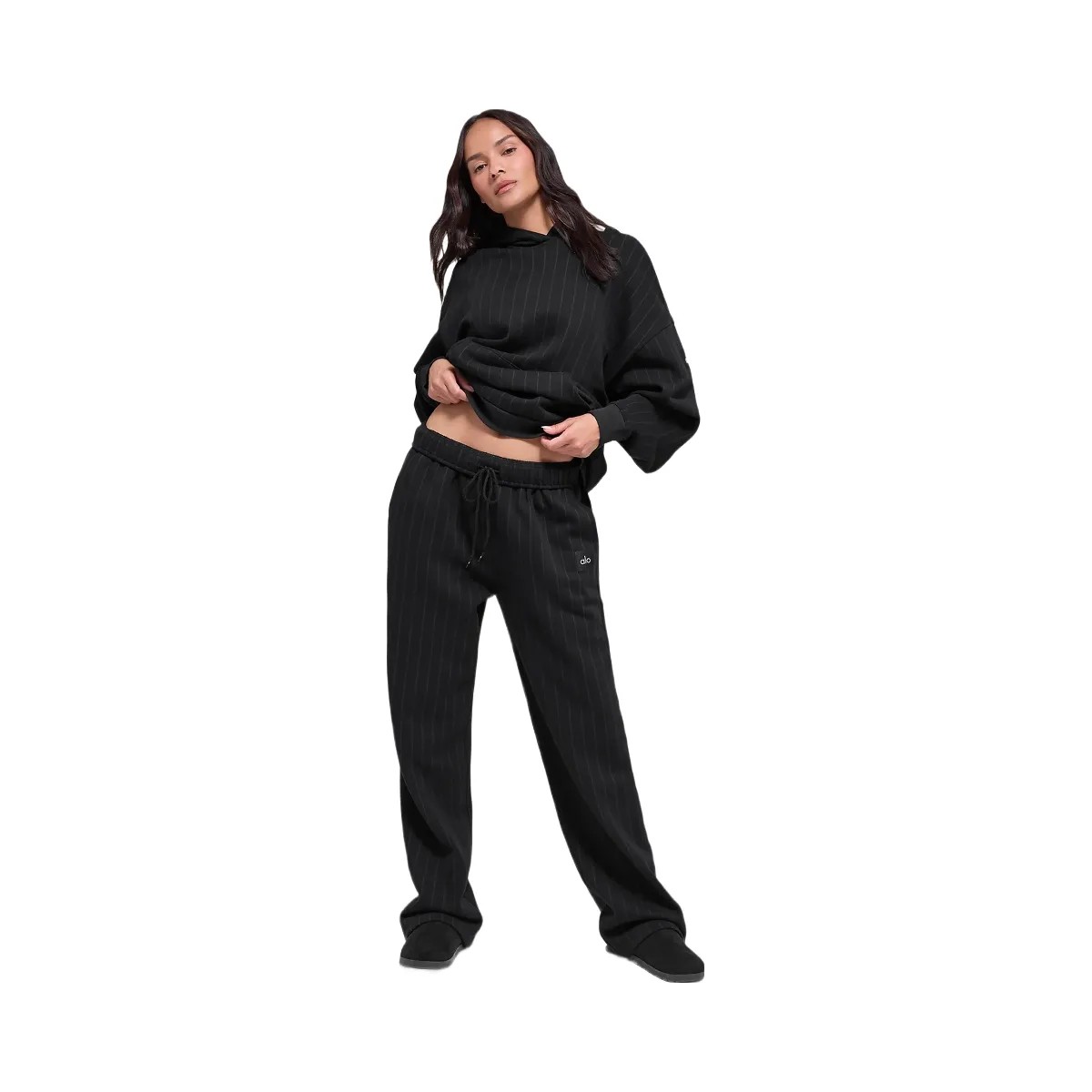 Alo Pinstripe Straight Leg Sweatpant - Black Pinstripe - HypeFly India View 4