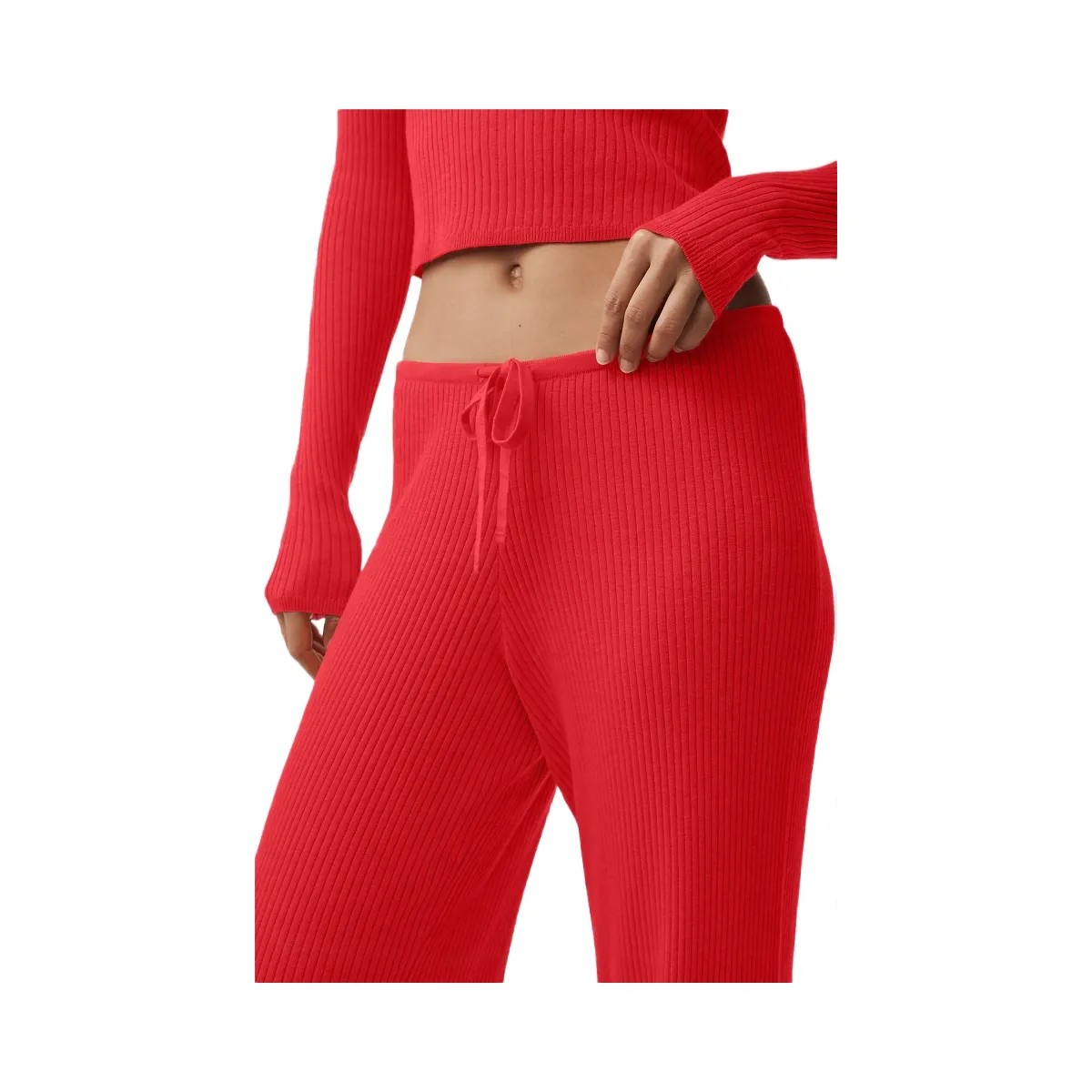 Alo Women's Sweater Knit Mid-Rise Unwind Wide Leg Pant - Bright Red - HypeFly India View 2