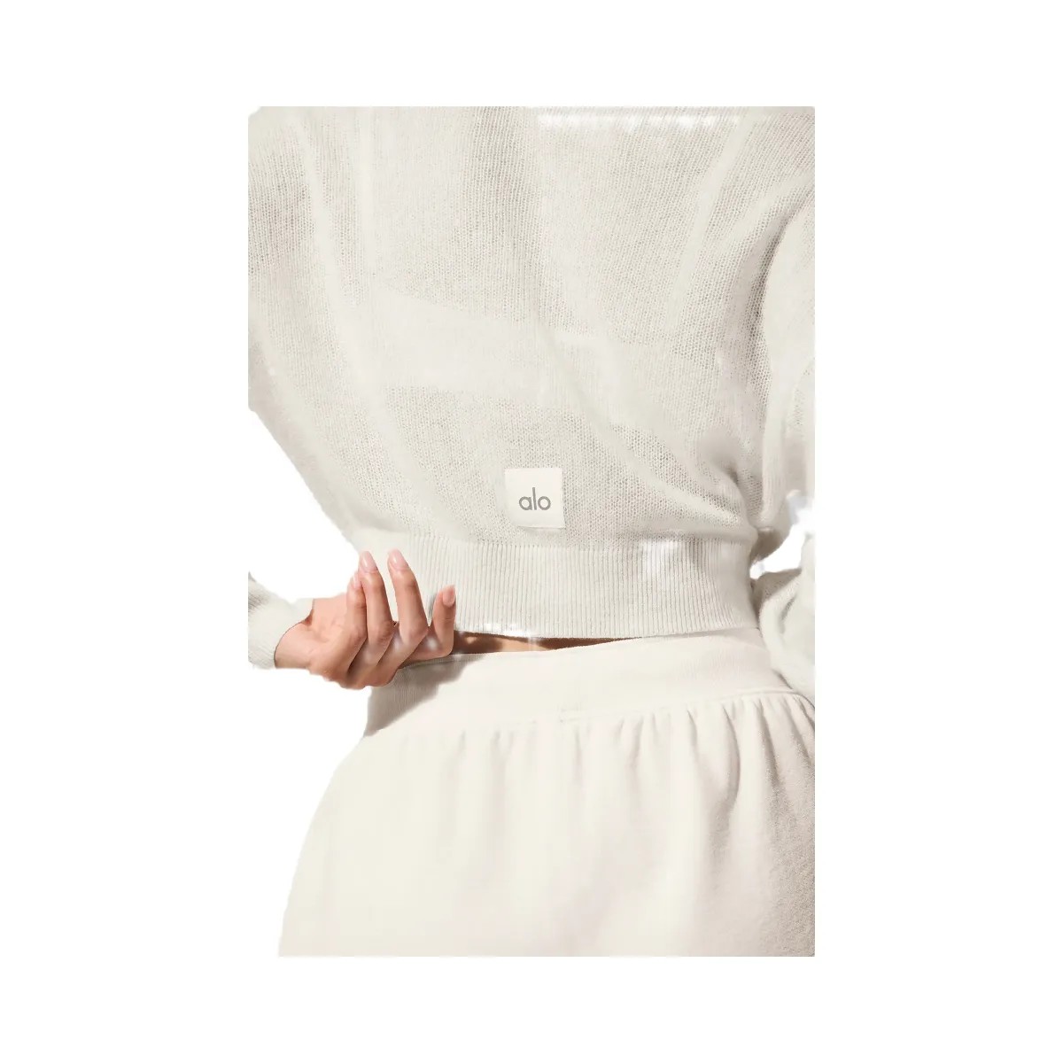 Alo Women's Sheer Cashmere Cropped Cardigan - Ivory - HypeFly India View 4