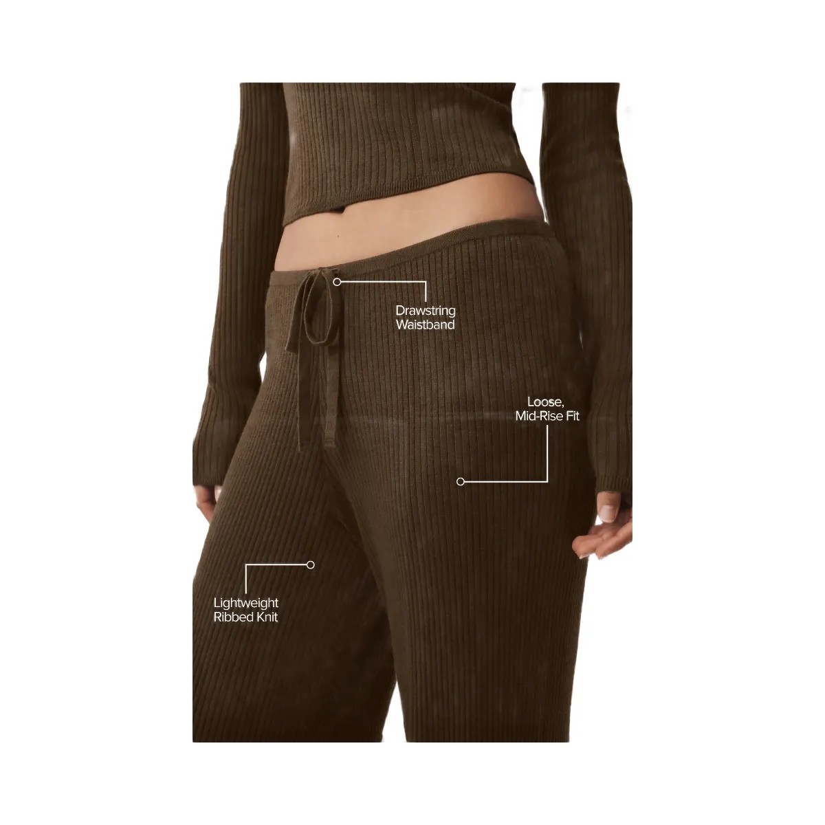 Alo Women's Sweater Knit Mid-Rise Unwind Wide Leg Pant - Espresso - HypeFly India View 2