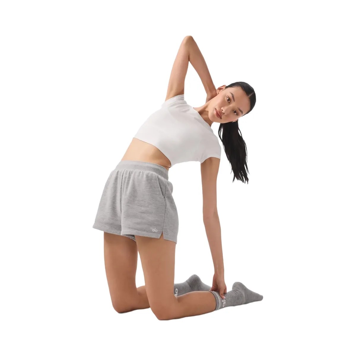 Alo Women's Low Key Sweat Short - Athletic Heather Grey - HypeFly India View 4