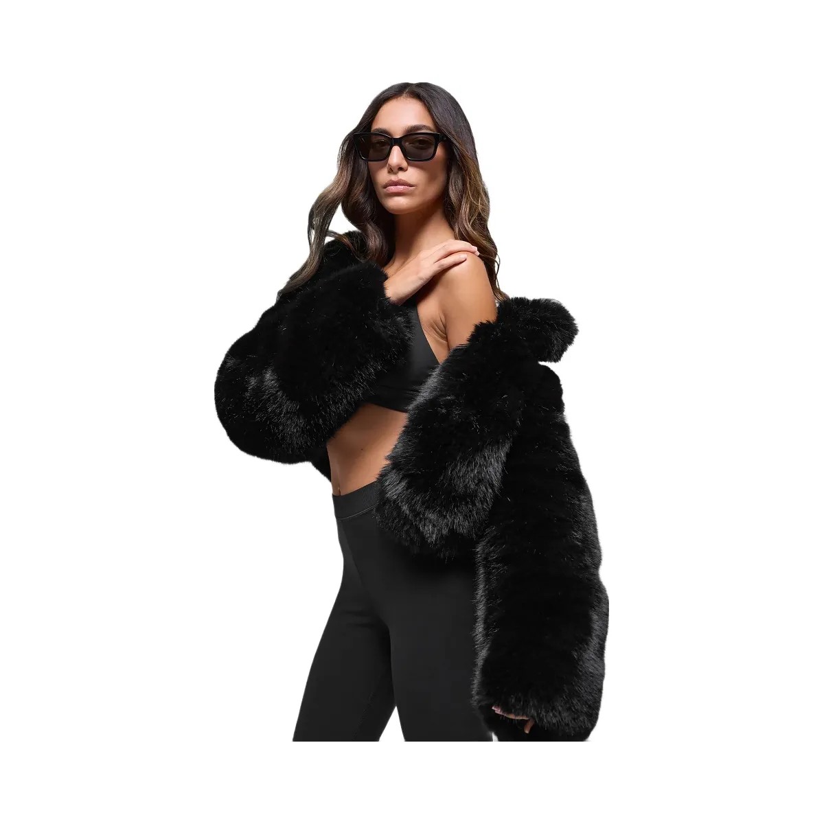 Alo Women's Opulent Faux Fur Cropped Jacket - Black - HypeFly India View 3