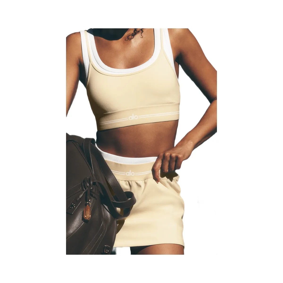 Alo Women's Airbrush Better Together Bra - Candlelight Yellow/White - HypeFly India View 5