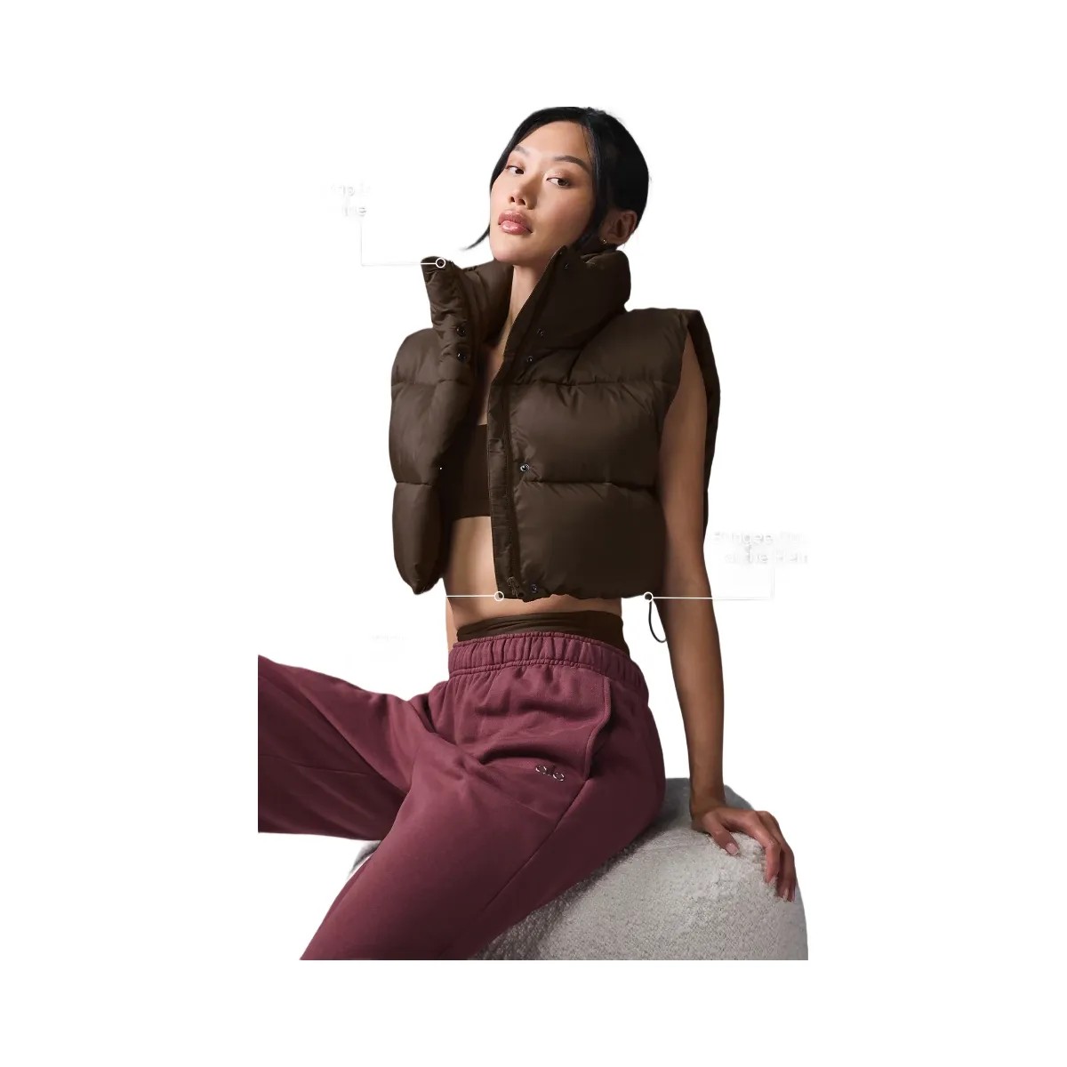 Alo Women's Cropped Gold Rush Puffer Vest - Espresso - HypeFly India View 2