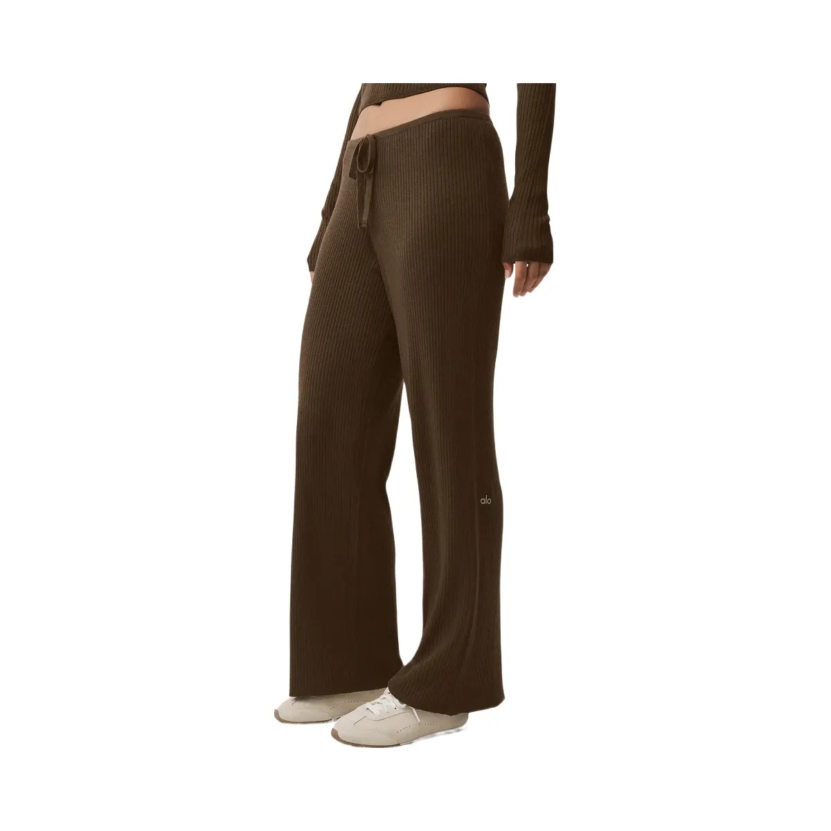 Alo Women's Sweater Knit Mid-Rise Unwind Wide Leg Pant - Espresso - HypeFly India View 3