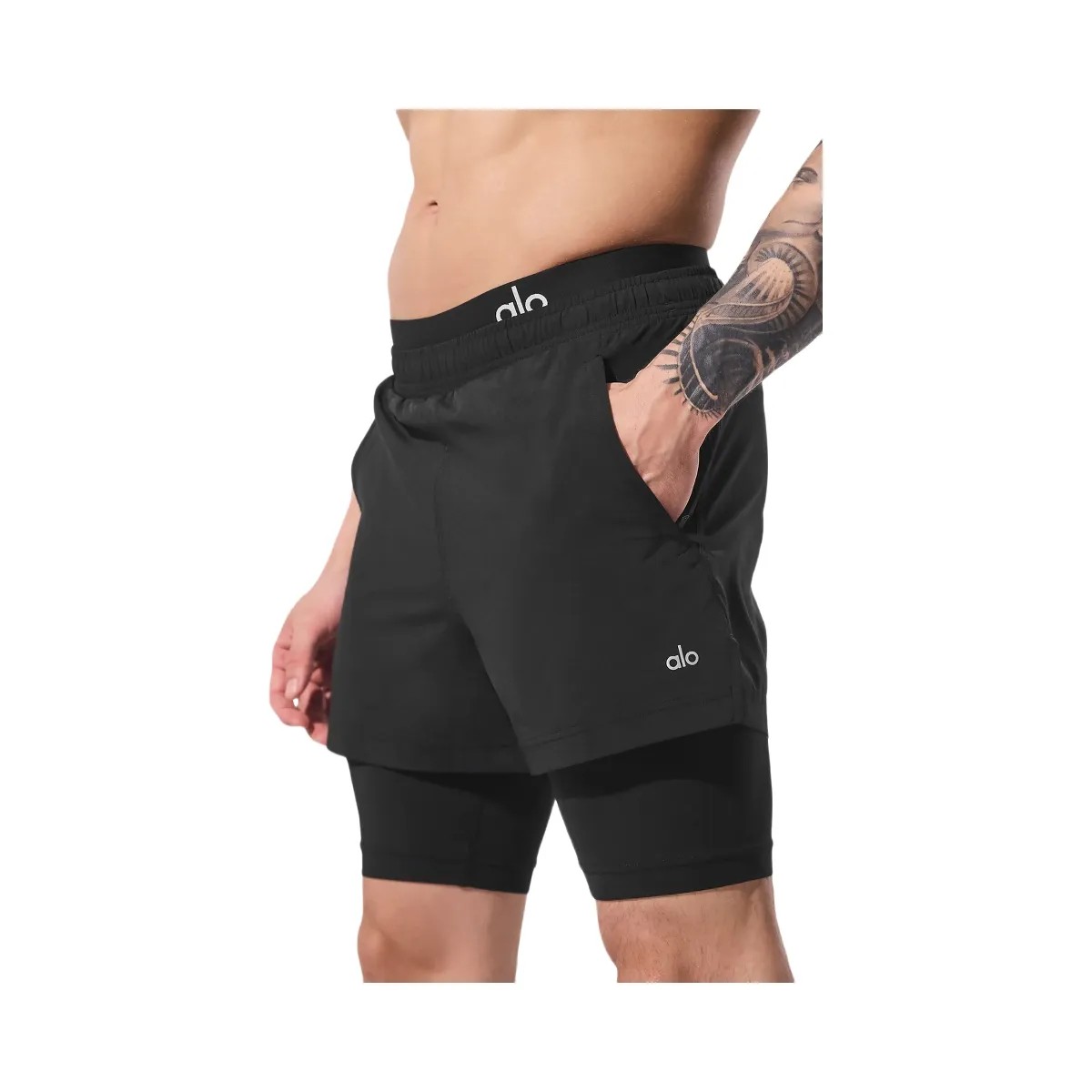 Alo Men's 5" Revival 2-In-1 Short - Black/Black - HypeFly India View 2