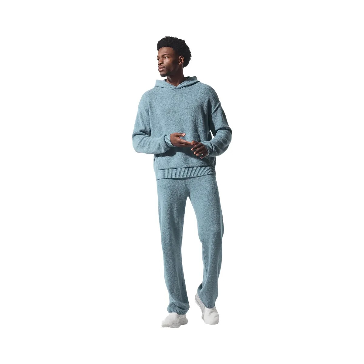 Alo Men's Wool Cashmere New Class Hoodie - Celestial Blue Granite Heather - HypeFly India View 5
