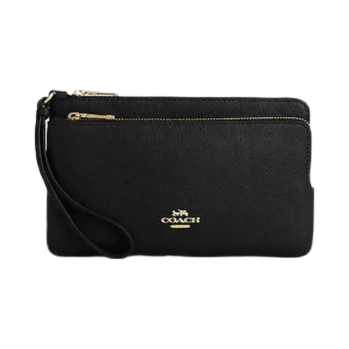 Coach Double Zip Wallet Pebbled Leather-Gold-Black - HypeFly India View 1