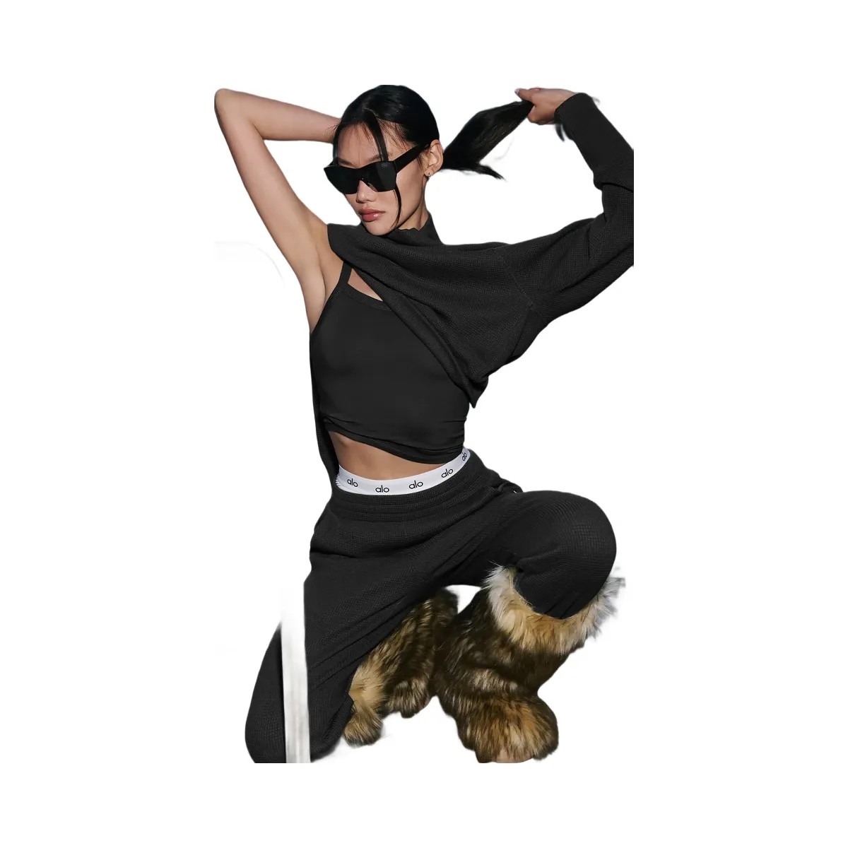 Alo Women's Waffle Weekend Escape Jogger - Black - HypeFly India View 6