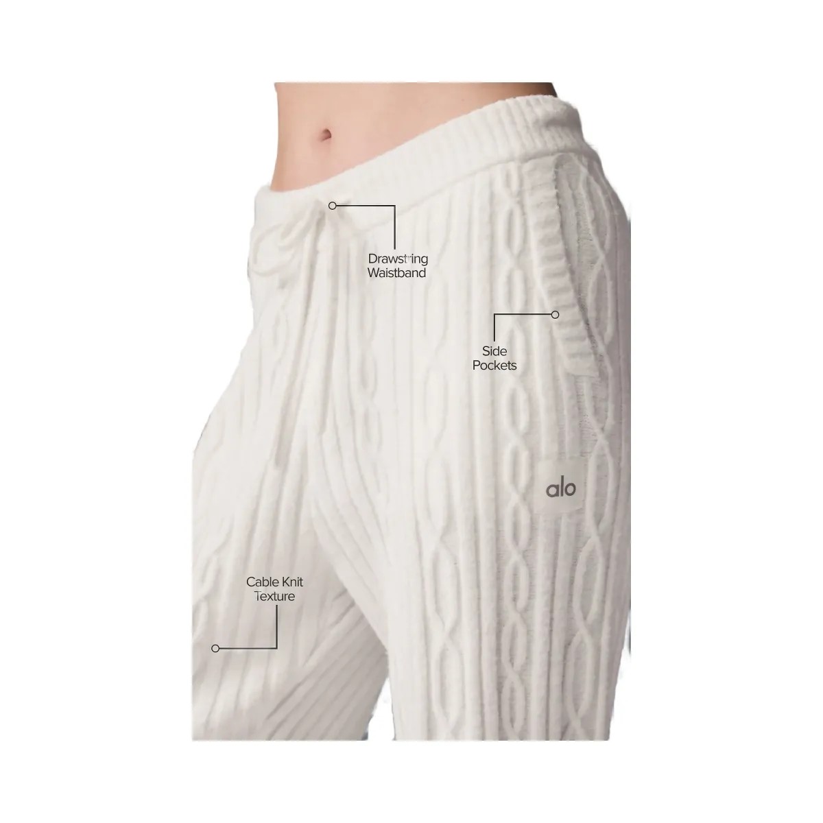 Alo Women's Cable Knit Winter Bliss Pant - Ivory - HypeFly India View 2