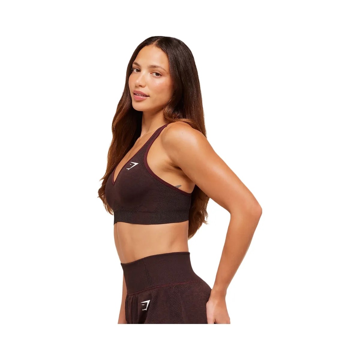 Gymshark Vital V Neck Sports Bra - Rich Maroon/Marl - HypeFly India View 3