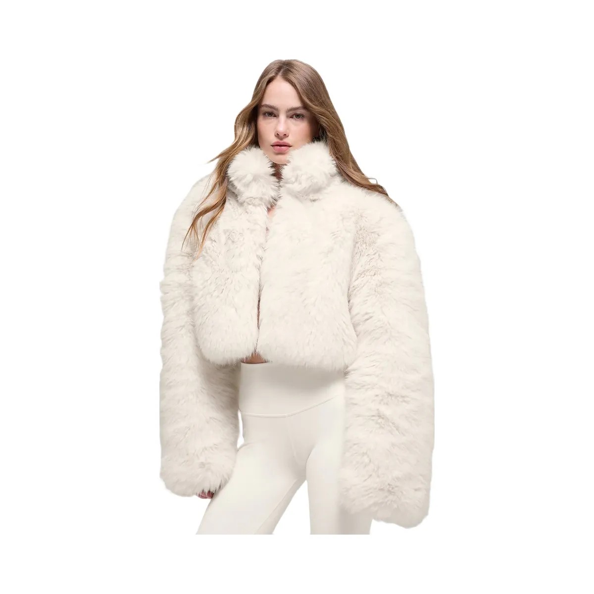 Alo Women's Opulent Faux Fur Cropped Jacket - Ivory - HypeFly India View 1