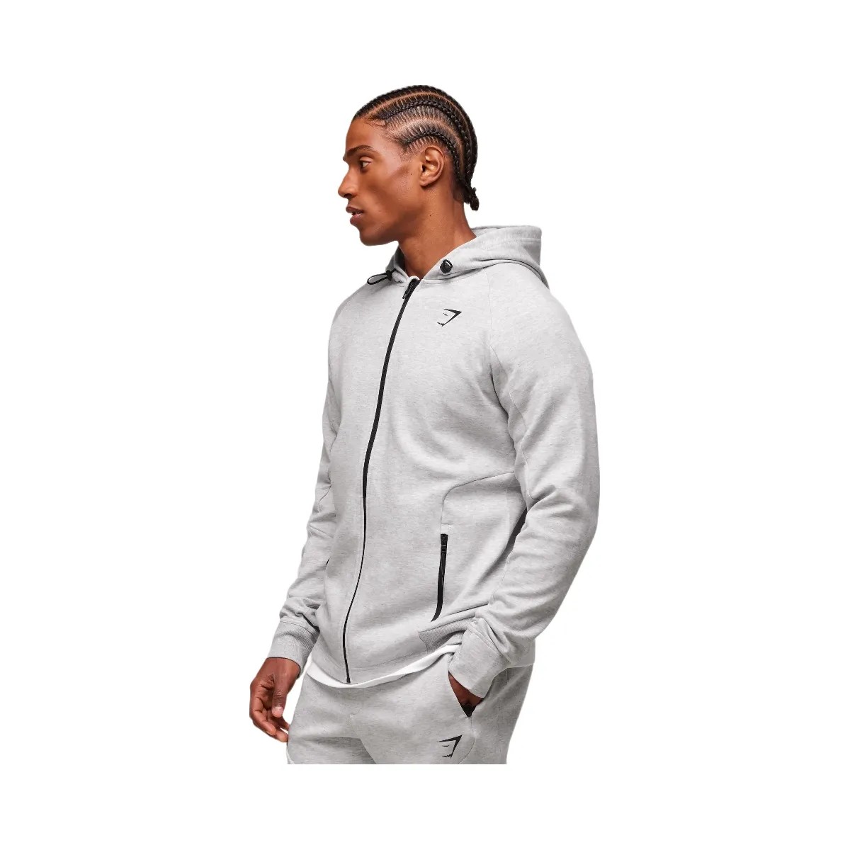 Gymshark Interlock Tech Zip Up Hoodie - Light Grey Core Marl - HypeFly India View 4
